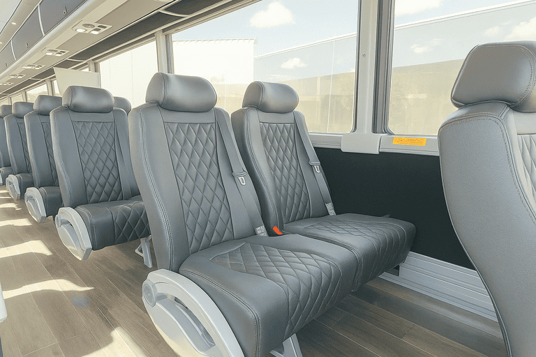 interior of Rochester Hills Minibus Company charter bus