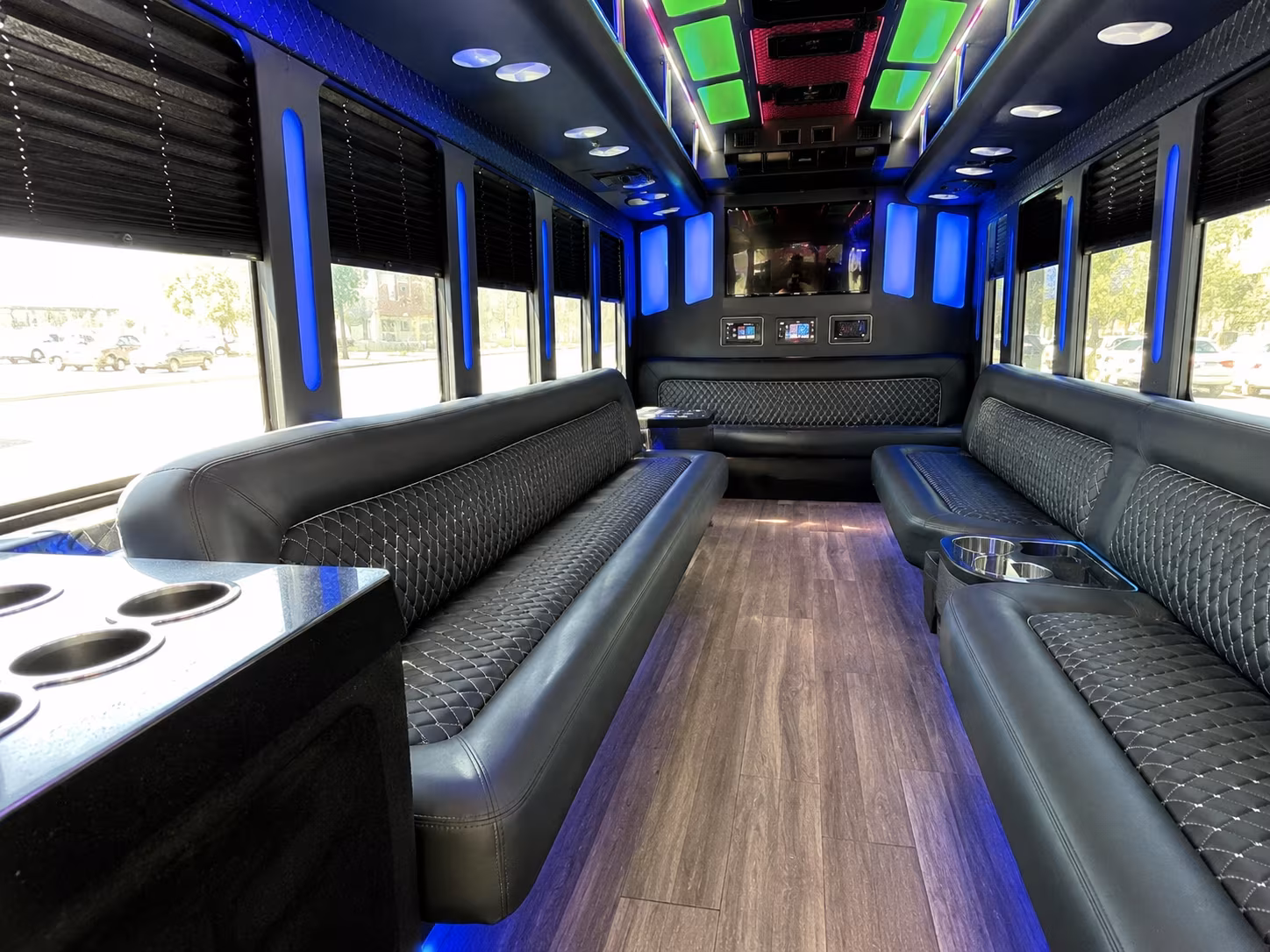 rochester hills 15 passenger party bus inside