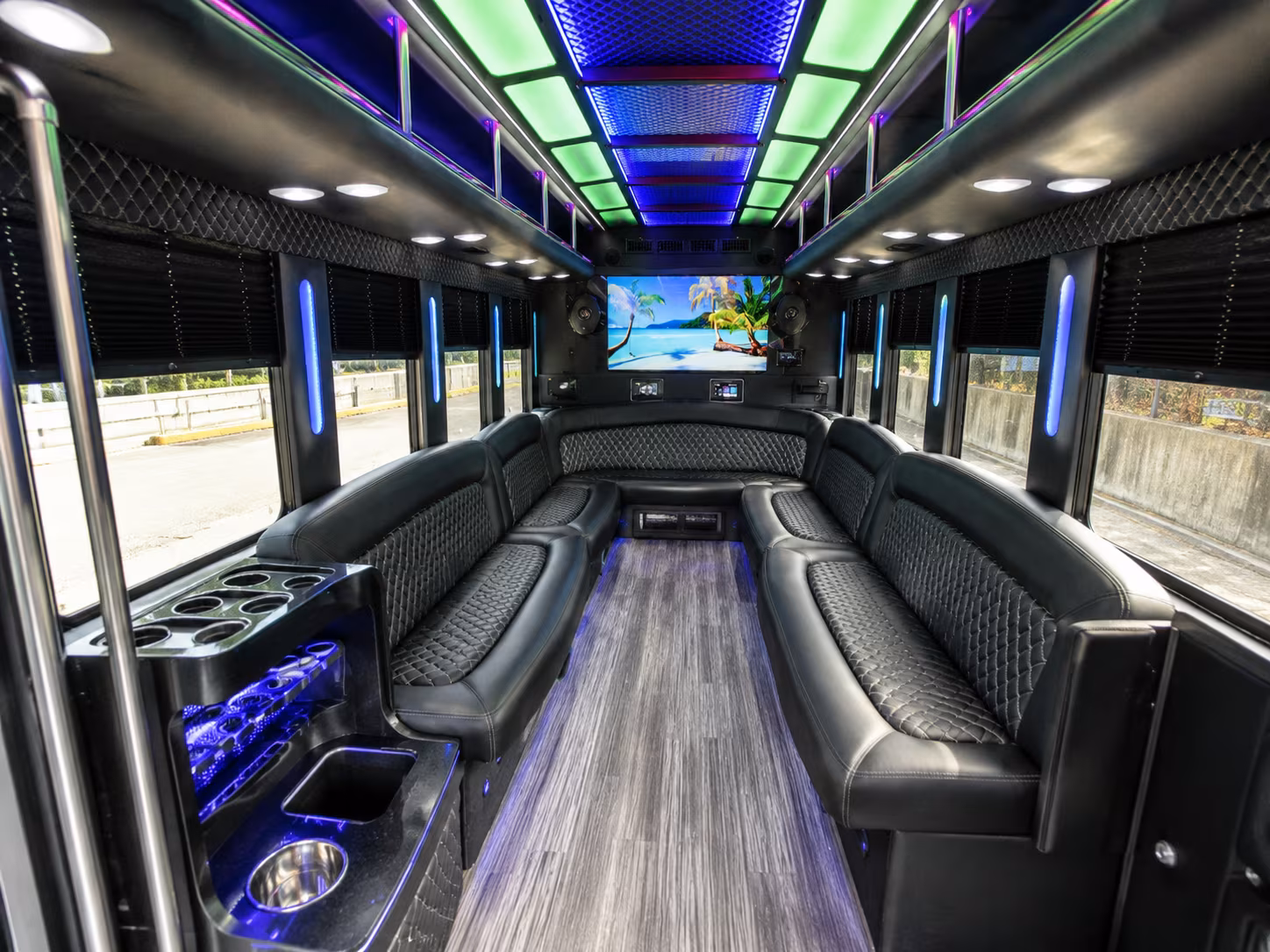 rochester hills 18 passenger party bus inside