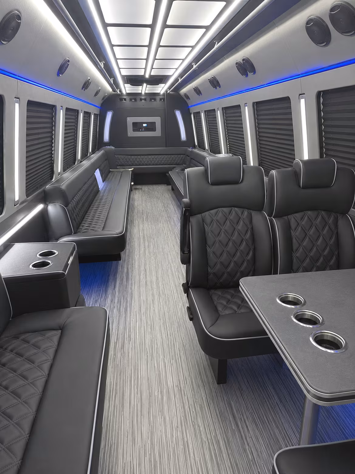 rochester hills 25 passenger party bus inside