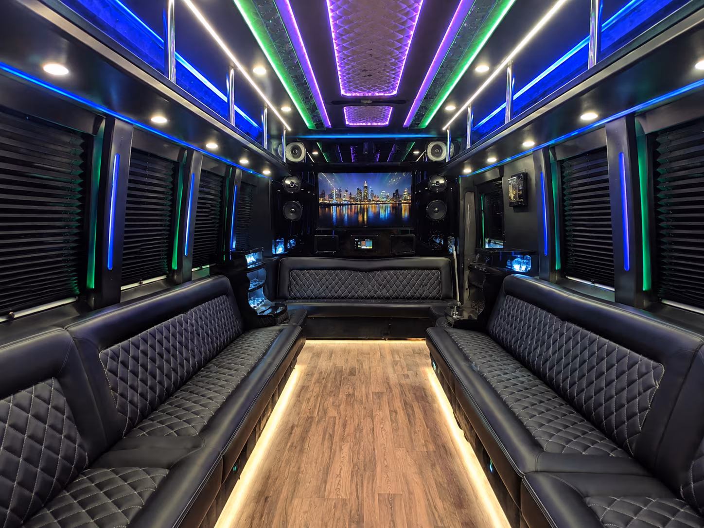 rochester hills 25 passenger party bus interior