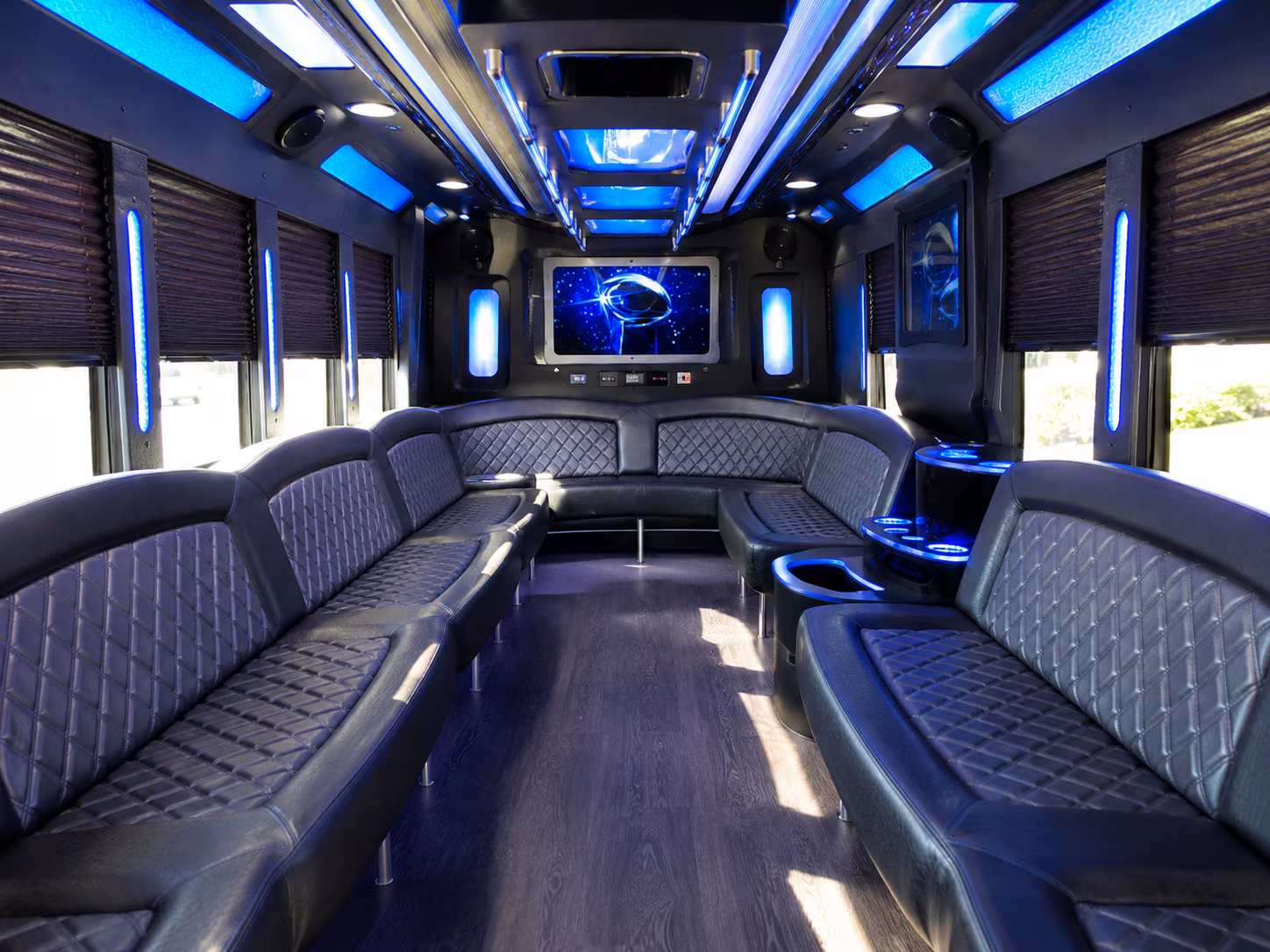 rochester hills 28 passenger party bus inside