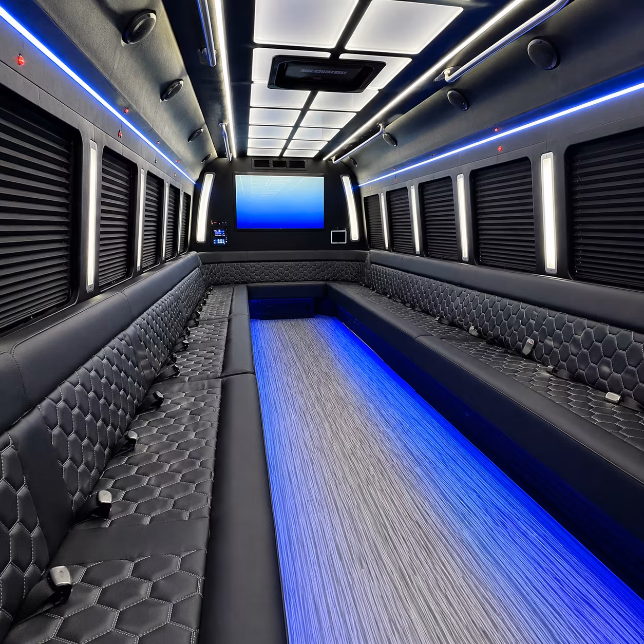 rochester hills 50 passenger party bus inside