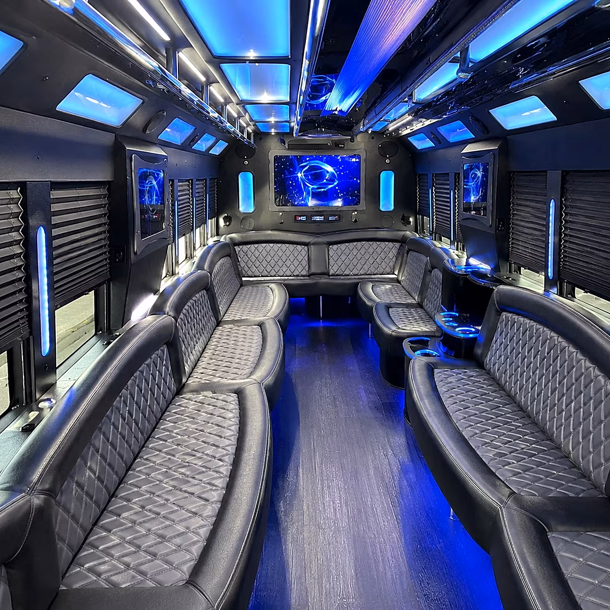 rochester hills 50 passenger party bus interior